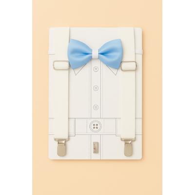 ERKEK BEBEK / ÇOCUK BEYAZ PANTOLON ASKISI MAVİ PAPYON SET