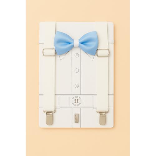 ERKEK BEBEK / ÇOCUK BEYAZ PANTOLON ASKISI MAVİ PAPYON SET