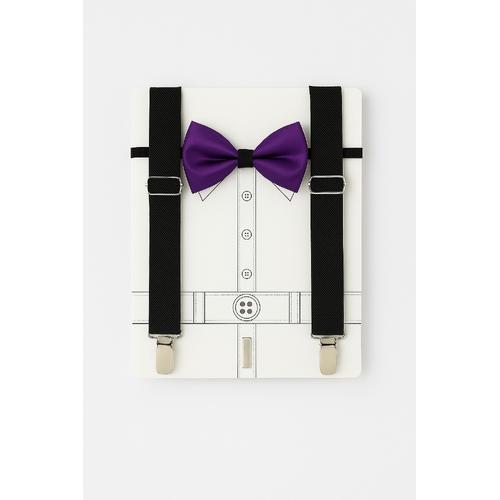 ERKEK BEBEK / ÇOCUK SİYAH PANTOLON ASKISI MOR PAPYON SET
