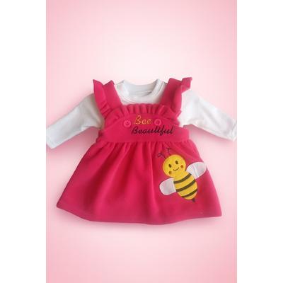 KIZ BEBEK FUŞYA POLAR ELBİSE BEYAZ BODY TAKIM
