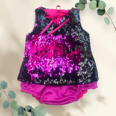 KIZ BEBEK FUŞYA ROMPER PAYETLİ TUNİK ABİYE TAKIM