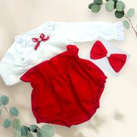 KIZ BEBEK KIRMIZI ROMPER BEYAZ BLUZ TAKIM