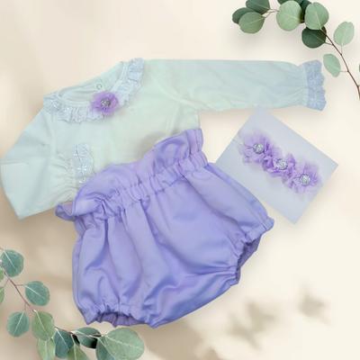 KIZ BEBEK LİLA ROMPER BEYAZ BLUZ TAKIM