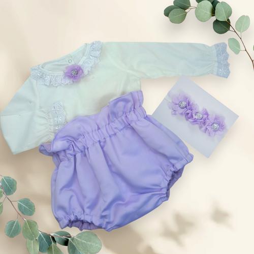 KIZ BEBEK LİLA ROMPER BEYAZ BLUZ TAKIM