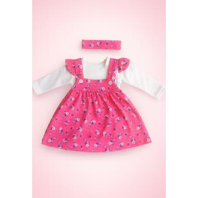 KIZ BEBEK PEMBE ÇİÇEKLİ YAZLIK ELBİSE BEYAZ BODY BANDANA TAKIM