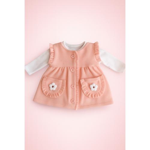 KIZ BEBEK PUDRA POLAR ELBİSE BEYAZ BODY TAKIM