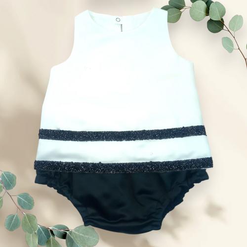 KIZ BEBEK SİYAH ROMPER BEYAZ TUNİK ABİYE TAKIM