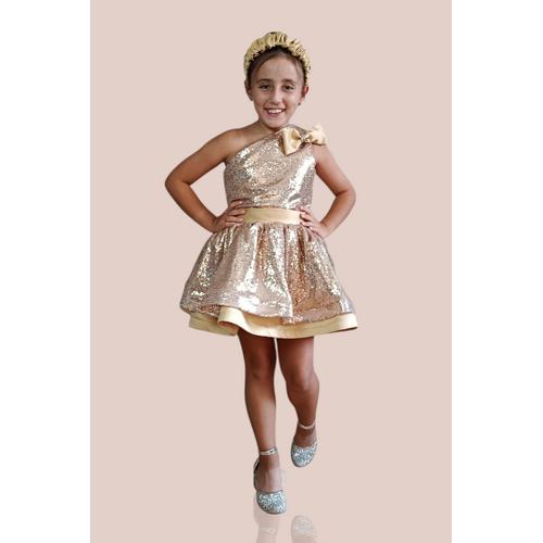 KIZ ÇOCUK ALTIN PULLU ABİYE ELBİSE