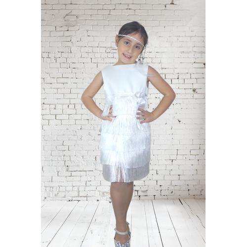 KIZ ÇOCUK BEYAZ PÜSKÜLLÜ ELBİSE - 23 NİSAN GÖSTERİ KIYAFETLERİ