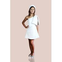 KIZ ÇOCUK BEYAZ TEK OMUZ PULLU FİYOK DETAYLI SATEN ABİYE ELBİSE