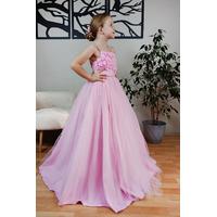 KIZ ÇOCUK ÇİÇEKLİ PEMBE PRENSES ELBİSE