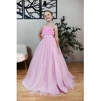 KIZ ÇOCUK ÇİÇEKLİ PEMBE PRENSES ELBİSE