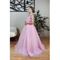 KIZ ÇOCUK ÇİÇEKLİ PEMBE PRENSES ELBİSE