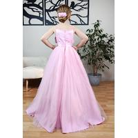 KIZ ÇOCUK ÇİÇEKLİ PEMBE PRENSES ELBİSE