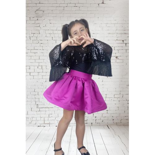 KIZ ÇOCUK FUŞYA SİYAH DANS KOSTÜMÜ - 23 NİSAN GÖSTERİ KIYAFETLERİ