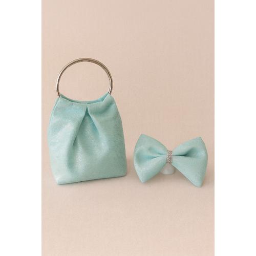 KIZ ÇOCUK GÜMÜŞ SAPLI MİNT ÇANTA FİYONK TOKA AKSESUAR SETİ