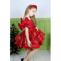 KIZ ÇOCUK KIRMIZI PULLU SATEN PRENSES ABİYE ELBİSE