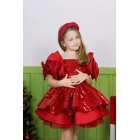 KIZ ÇOCUK KIRMIZI PULLU SATEN PRENSES ABİYE ELBİSE