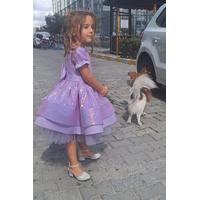 KIZ ÇOCUK LİLA PULLU KABARIK LBİSE