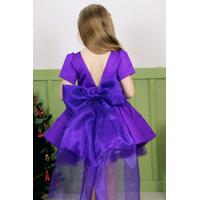 KIZ ÇOCUK MOR ÇİÇEK VE FİYONK DETAYLI SATEN PRENSES ABİYE ELBİSE