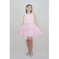 KIZ ÇOCUK PEMBE ÇİÇEKLİ TÜLLÜ ELBİSE