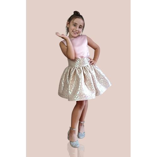 KIZ ÇOCUK PUDRA SIRT DETAYLI SATEN ABİYE ELBİSE