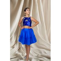 KIZ ÇOCUK SAKS MAVİSİ PAYETLİ ASKILI CROP SAKS MAVİSİ ETEK ABİYE TAKIM