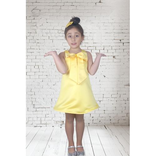 KIZ ÇOCUK SARI FİYONK DETAYLI ELBİSE - 23 NİSAN GÖSTERİ KIYAFETLERİ