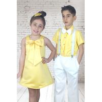 KIZ ÇOCUK SARI FİYONK DETAYLI ELBİSE - 23 NİSAN GÖSTERİ KIYAFETLERİ