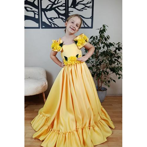 KIZ ÇOCUK SARI PRENSES ELBİSE