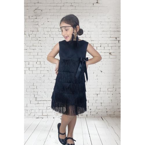 KIZ ÇOCUK SİYAH PÜSKÜLLÜ ELBİSE - 23 NİSAN GÖSTERİ KIYAFETLERİ