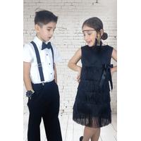 KIZ ÇOCUK SİYAH PÜSKÜLLÜ ELBİSE - 23 NİSAN GÖSTERİ KIYAFETLERİ