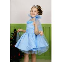 KIZ ÇOCUK TAÇ VE PELERİNLİ MAVİ SATEN PRENSES ABİYE ELBİSE