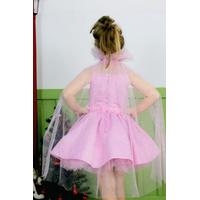 KIZ ÇOCUK TAÇ VE PELERİNLİ PEMBE SATEN PRENSES ABİYE ELBİSE