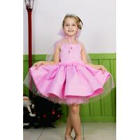 KIZ ÇOCUK TAÇ VE PELERİNLİ PEMBE SATEN PRENSES ABİYE ELBİSE
