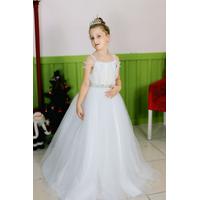 KIZ ÇOCUK TÜY İNCİ VE TAŞ DETAYLI GELİNLİK