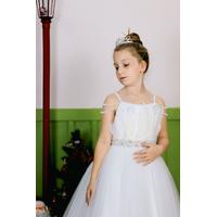 KIZ ÇOCUK TÜY İNCİ VE TAŞ DETAYLI GELİNLİK